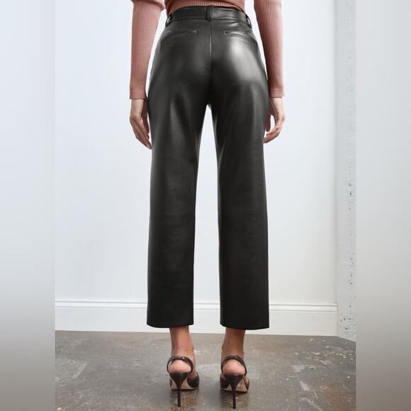 Aritzia Babaton Command Vegan Leather Cropped Pant Black Mid-Rise Pants Size 4 - Picture 2 of 7